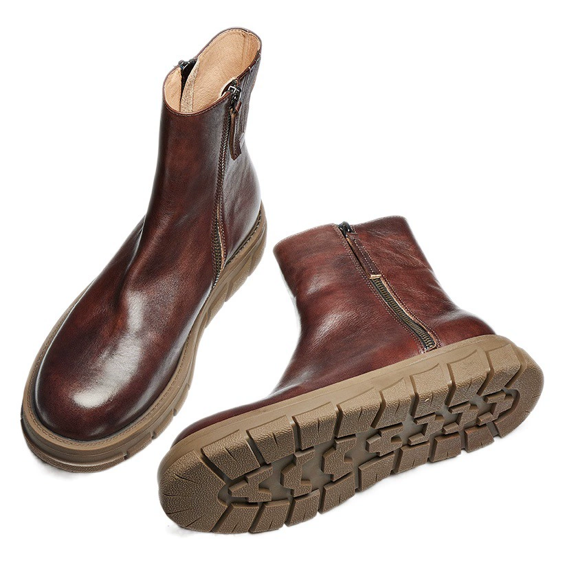Осенне-зимние ботинки челси Martin в британском стиле, мужские рабочие ботинки на толстой подошве из натуральной кожи с боковой молнией средней длины, увеличенные ботинки на толстой подошве