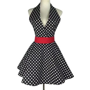 Foreign Trade Amazon Retro Apron Cotton Dot V-neck Maid Home Daily Hotel Adult Work Waist
