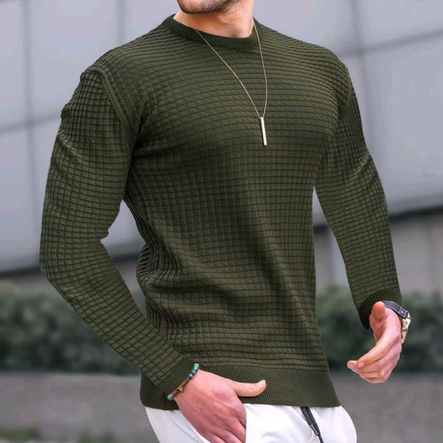 Amazon International Autumn Checked Men's Round Neck Hooded Trendy Sporty Loose Knit Long Sleeve Hooded Sweatshirt