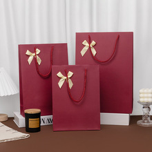 现货酒红色手提袋商务伴手礼品袋送人礼物包装纸袋银色厂家手提袋