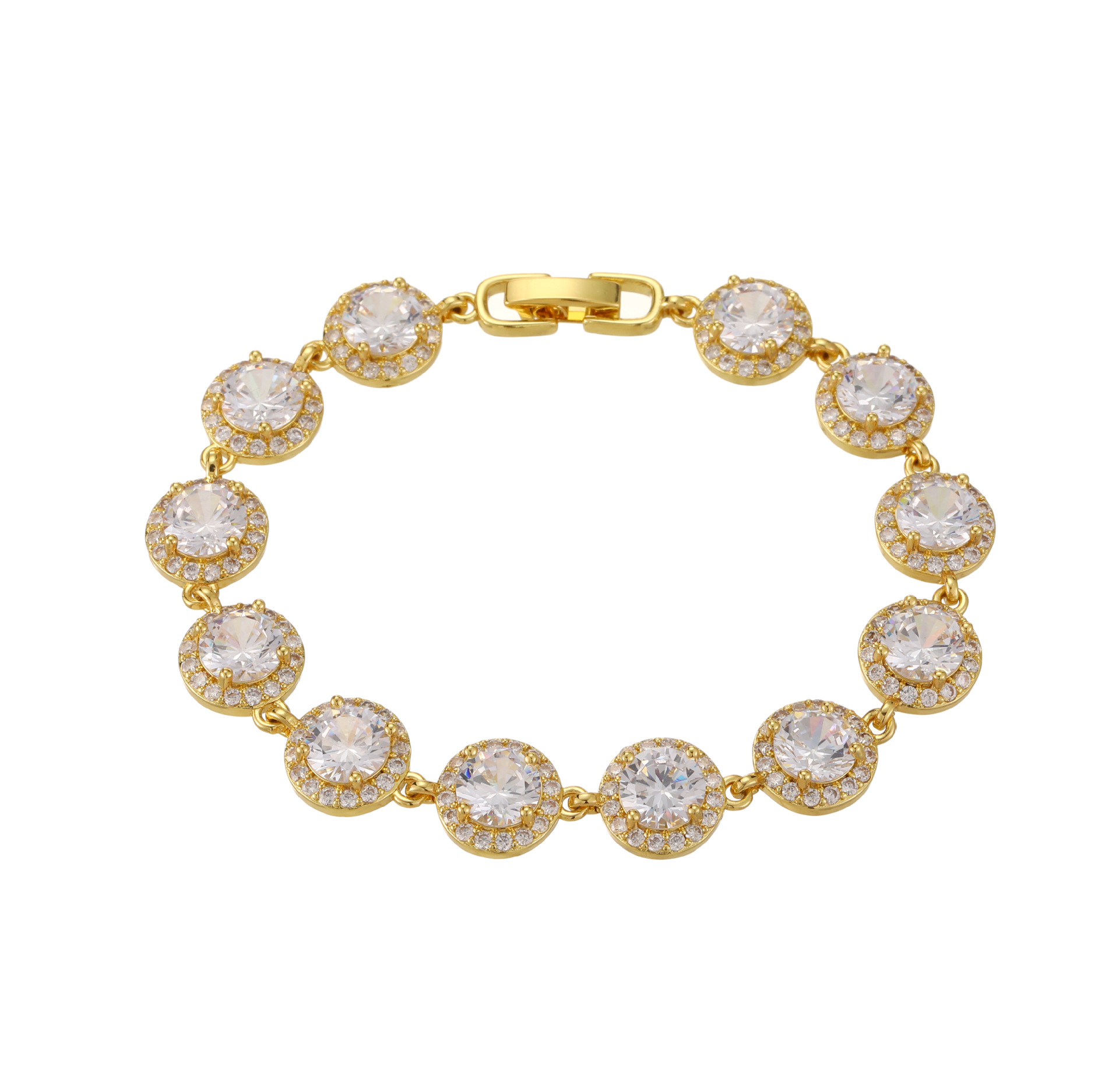 Fashion Round Green White Pink Zircon Inlaid Full Diamond Bracelet Women