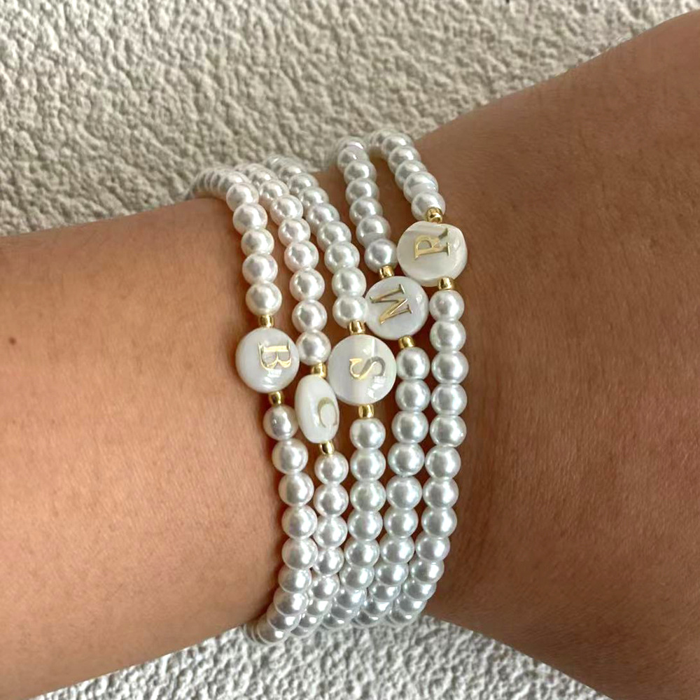 Letter Pattern Elegant Lady Letter Imitation Pearl Women's Bracelets