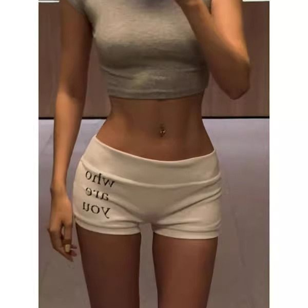 Y2K Summer High Street Casual Shorts for Men and Women with Letter Print Design, Trendy Off-White Niche Style Y2K Summer High Street Casual Shorts for Men and Women with Letter Print Design, Trendy Off-White Niche Style