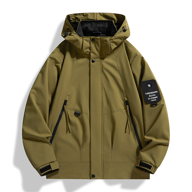 春季新款戶外衝鋒衣男士夾克外套男連帽防風防水上衣純色外套男