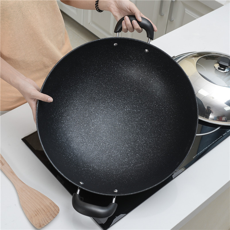 金嫂子麥飯石不粘鍋炒鍋家用雙耳大鍋不怕鋼鏟無油煙炒菜鍋鐵鍋具