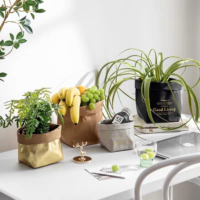 现货北欧风可水洗牛皮纸袋耐水洗撕不烂冰箱收纳袋橱窗拍摄道具