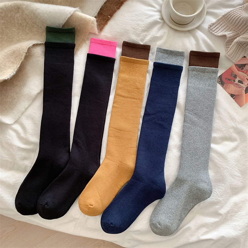 Autumn winter thick looped color blocked calf Korean Instagram internet famous double ribbed warm and slimming JK long_voghion.com