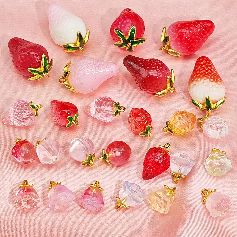 仿真琉璃水果水蜜桃草莓玫瑰花吊坠仙女手工DIY手链项链材料配件
