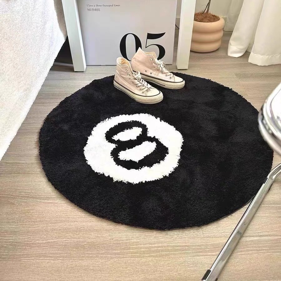 블랙 8 라운드 무리 카펫 침실 침대 옆 담요 컴퓨터 의자 화장대 보관소 거실 어린이 바닥 매트 연구