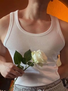 American Heavyweight Coarse Thread Vest for Men White Round Neck Large Size Tight Elastic Sports Fitness Breathable Sweat-Absorbent Back