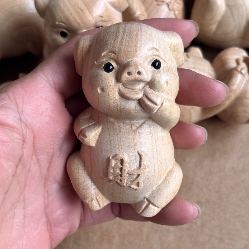 批发桃木十二生肖猪摆件木雕手工雕刻吉祥生日礼物工艺品家居|undefined