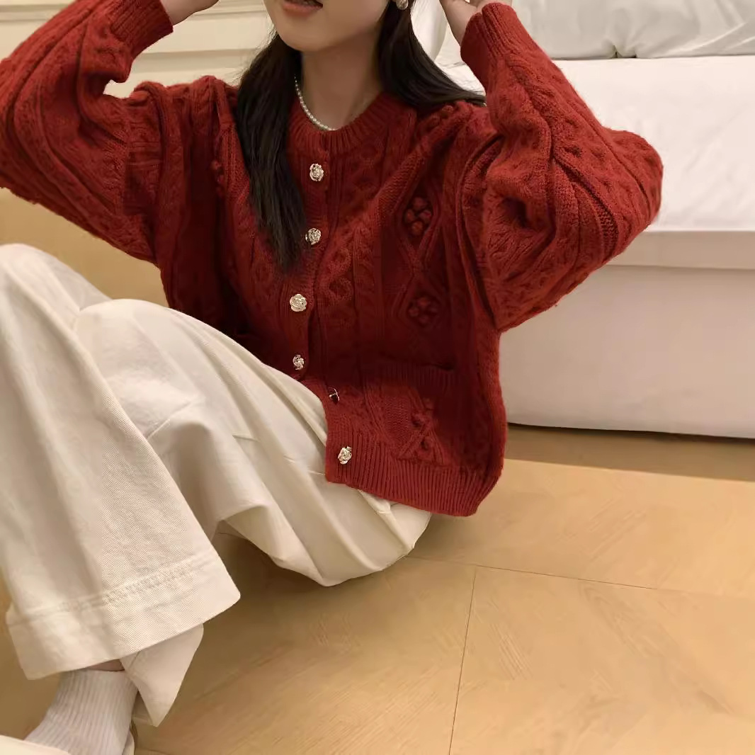24 Dongpuyuan coreano de alta calidad industria pesada tibetana jersey cardigan de punto chaqueta de otoño y invierno