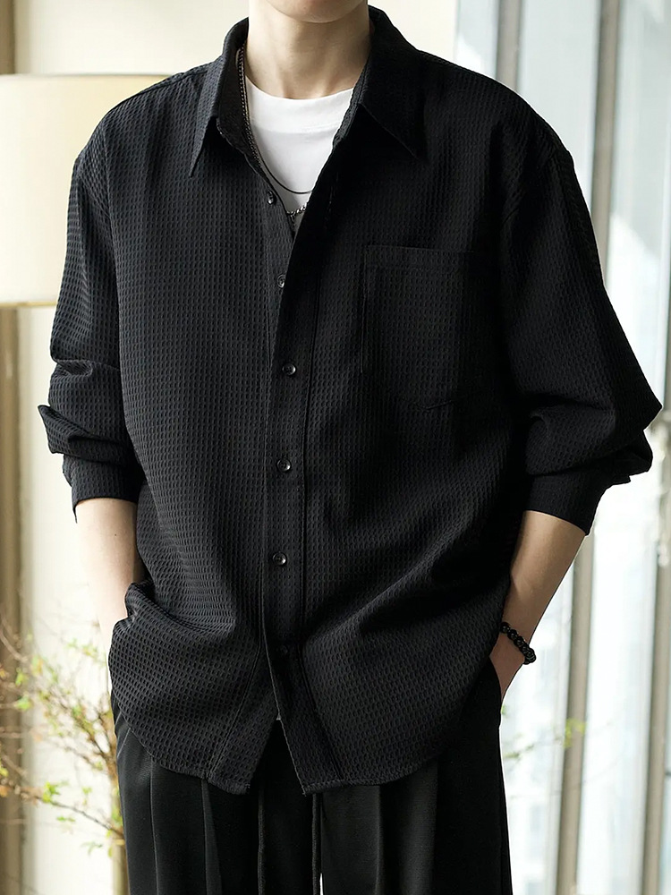 Chaqueta de solapa de waffle chaqueta de hombre primavera estilo coreano guapo de alta gama ropa de trabajo casual camisa de hombre de moda