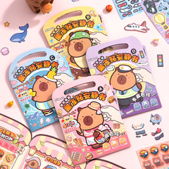 Xinmo ゼリーステッカー クワイエットブックカード ピピバラ 楽しいゲーム 子供用 ミニチュアシーン ドレスアップ ランドスケープステッカーブック