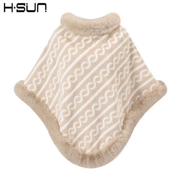 Capa tipo chal de otoño e invierno 2026, nueva bufanda de piel sintética de conejo, abrigo de punto para mujer, prenda exterior holgada y versátil. image 95
