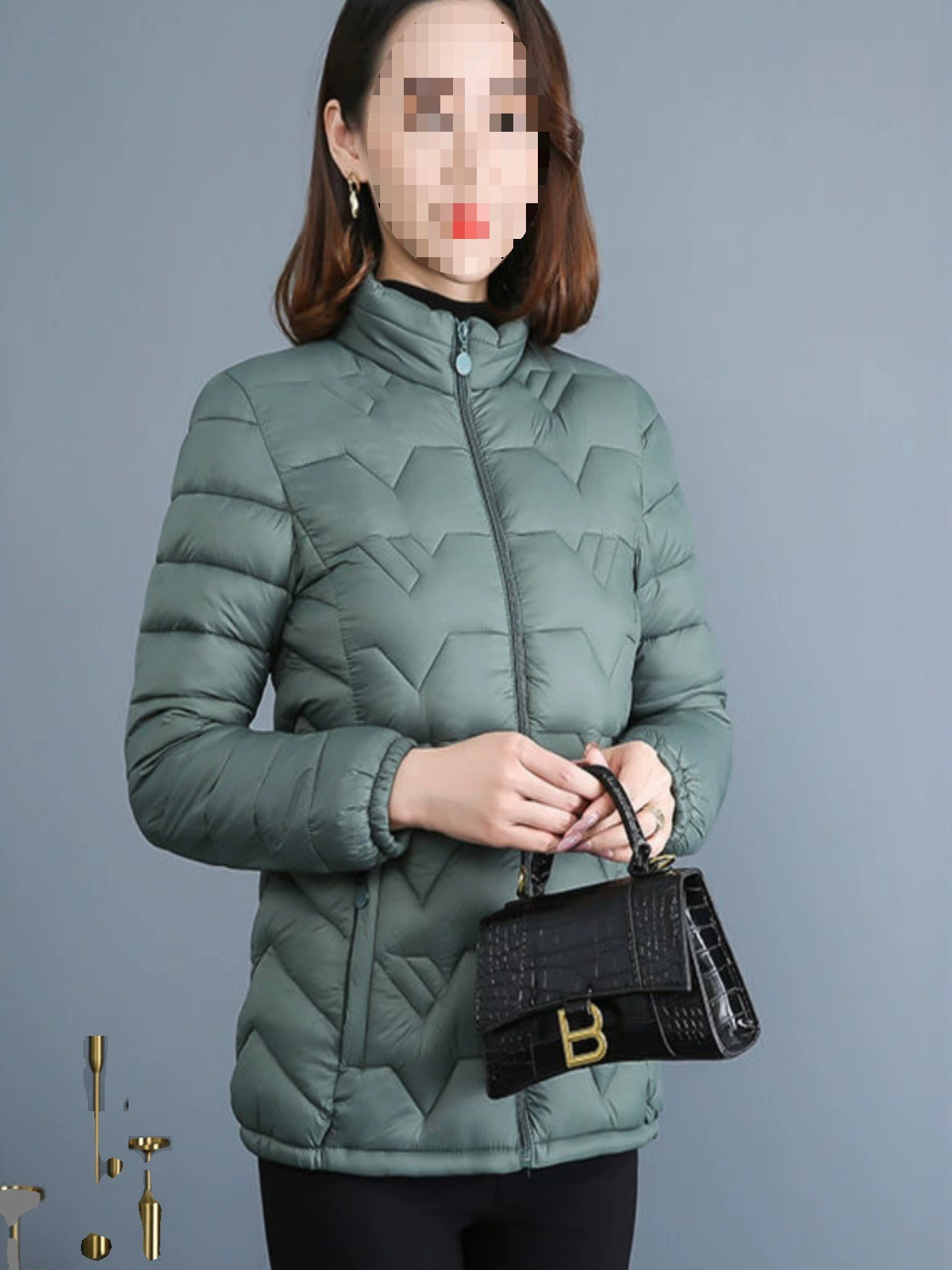 Ultra light winter short down jacket with down, increased thickness, for middle age