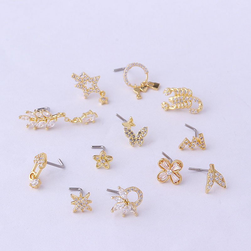 Titanium Steel L Screw Rod Fashion Zircon Nose Stud Piercing Jewelry Nose Ring display picture 3