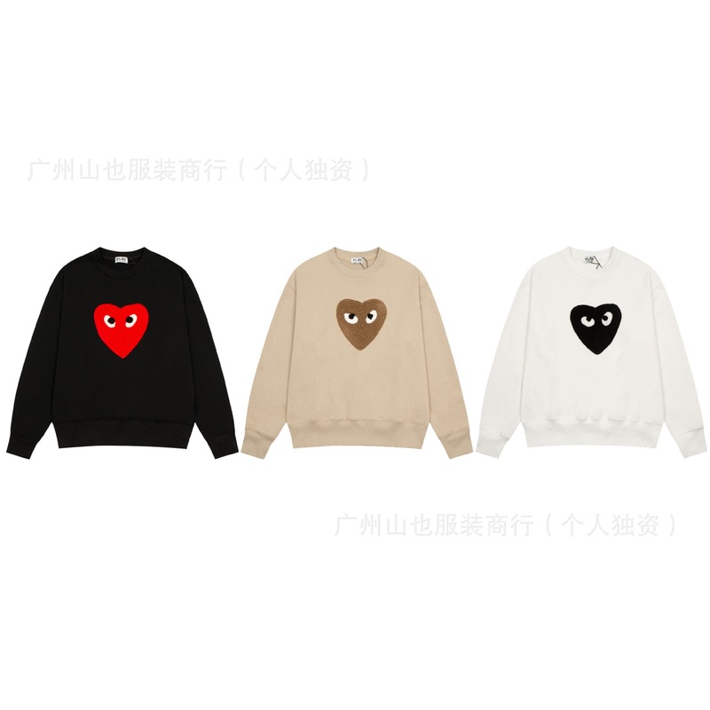 High-Quality Ready-Made Cdg Play Rei Kawakubo Cartoon Hand-Sewn Heart Stamp Round Neck Couple Sweatshirt
