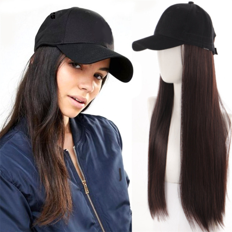 Extensão de cabelo sintético com boné liso comprido_voghion.com