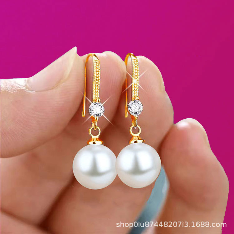Internet Explosions Pearl Earrings Cross-border E-Commerce AliExpress Amazon Quality Assurance Female Internet Red Ear Hook Earrings