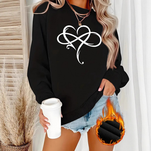 Independent station Valentine's Day women's retro fashion heart-shaped painting print long-sleeve casual comfortable crew neck sweatshirt