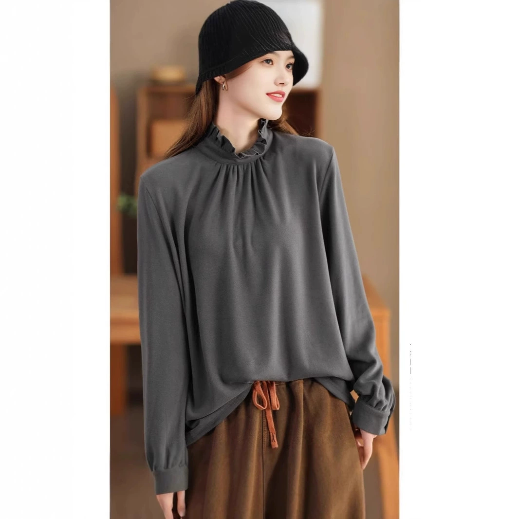 Зимний новый двухсторонний кашемировый пуловер деревянный ушной воротник топ модный темперамент дикий теплая рубашка с длинными рукавами