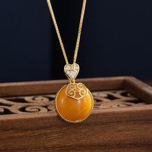 通体S925银项链新中式轻奢宫廷风黄玛瑙吊坠百搭锁骨链项链配饰女