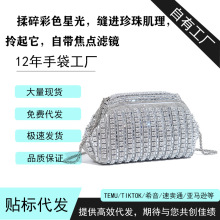 跨境新款欧美潮流名媛晚宴包休闲时尚水钻饺子包小众单肩包斜挎包