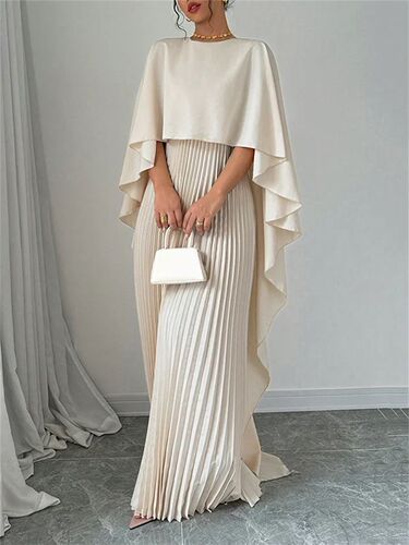  New European and American fashionable loose bat sleeves crimped irregular temperament elegant dress for women