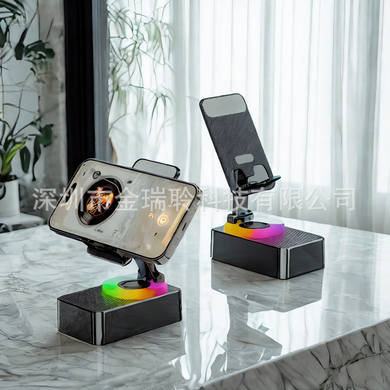 Bluetooth スピーカー高価値多機能携帯電話ホルダー充電式 3-in-1 RGB カラーライト回転デスクトップオーディオ|undefined