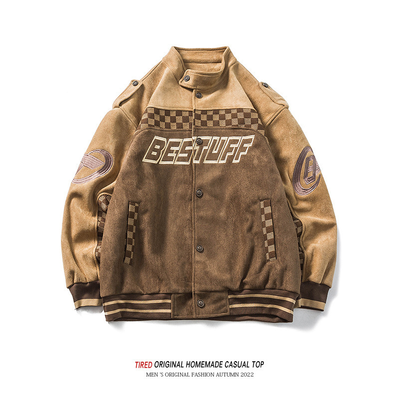 American Style Fashion Brand Suede Motorcycle Jacket Men's Autumn Couple's Bf Style Loose Collar Top All-match Casual Jacket