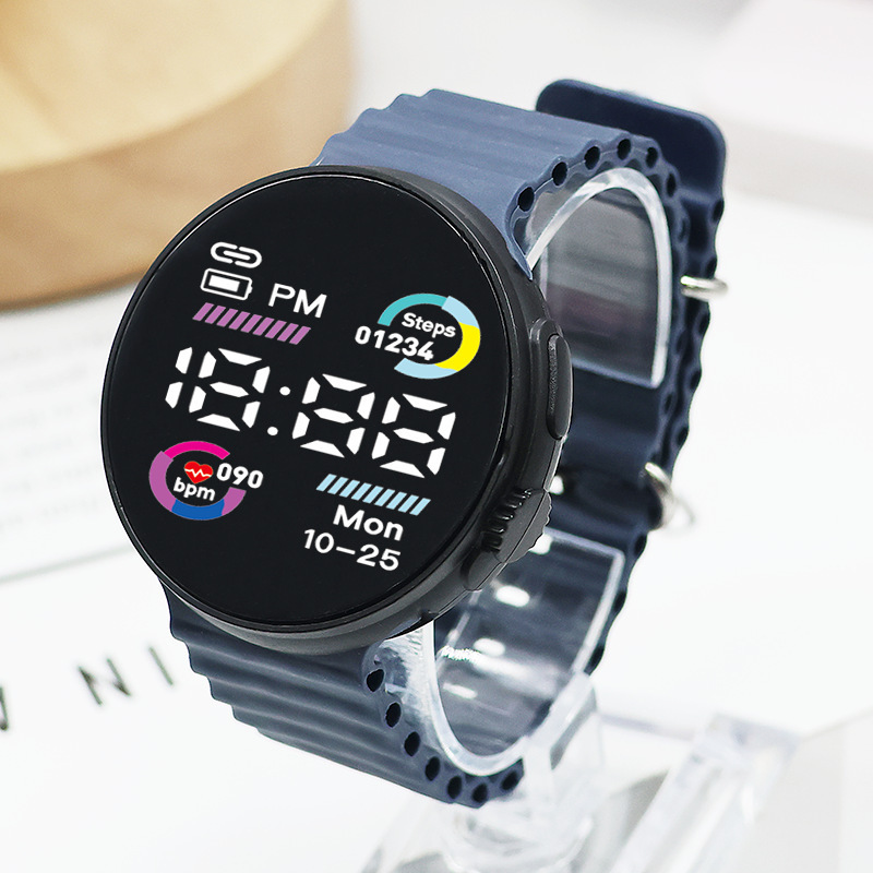 Reloj electrónico LED de moda pareja personalidad cool círculo bicromático mar de deportes de estudiantes de moda reloj electrónico redondo