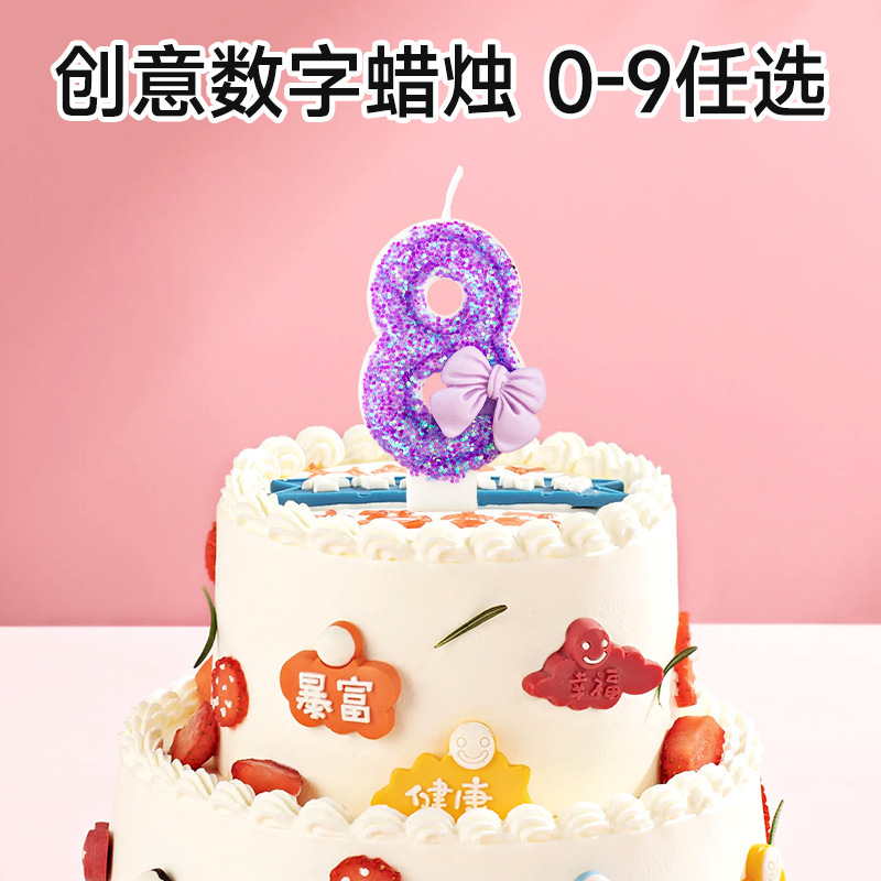 新しいデジタルキャンドルかわいいリボン誕生日ケーキパーティーキャンドル誕生日デジタルキャンドルライトディナーキャンドル|undefined