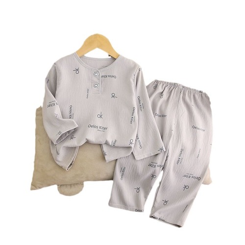 Summer New Cartoon Children's Sleepwear Thin Cotton Long-Sleeved Long Pants Set Boys Home Girl Summer Air Conditioning Clothes