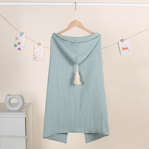 Baby muslin four-layer gauze hooded poncho with tassel bath towel beach children bath robe blanket