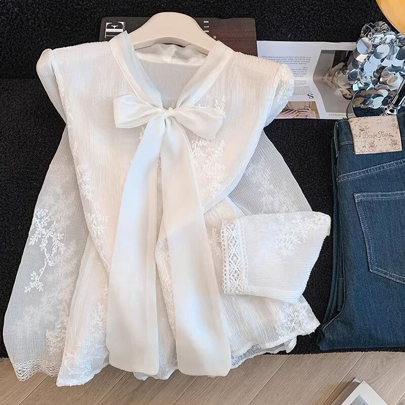 Bow Tie Lace Long-Sleeved Shirt for Women, New Spring and Autumn Style, French Style, Age-Reducing Chiffon Top Bow Tie Lace Long-Sleeved Shirt for Women, New Spring and Autumn Style, French Style, Age-Reducing Chiffon Top