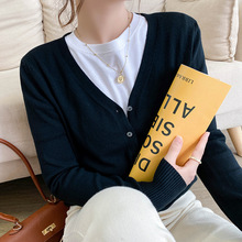 新款2024春季OL气质针织开衫V字领直筒型毛衣女式针织衫厂家批发