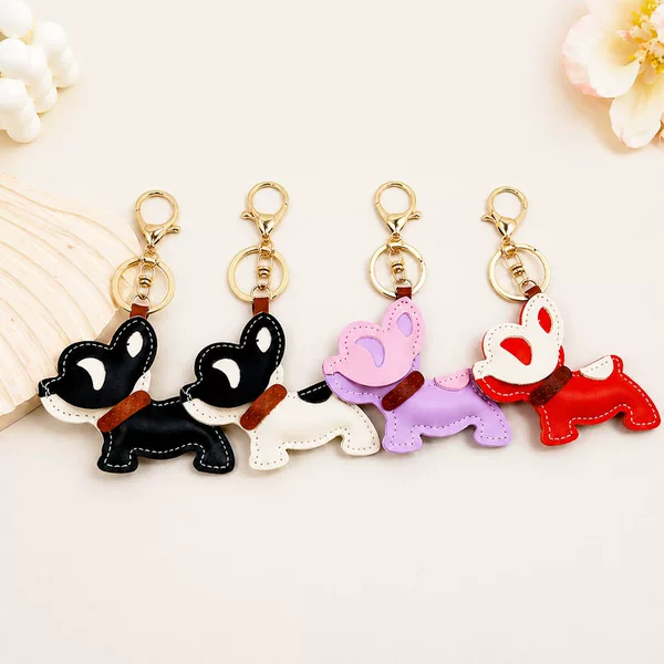 French Bulldog Puppy Leather Bag Pendant Car Keychain Cute Leather French Bulldog Pendant Backpack Personalized Pendant