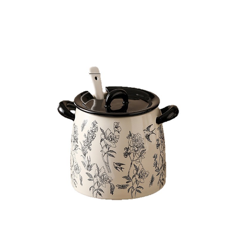 Lata de aceite de cerdo de cerámica para el hogar grande caja de condimento resistente a altas temperaturas, botella de tanque de condimento, olla de aceite de carne de chile de cocina, color bajo vidriado