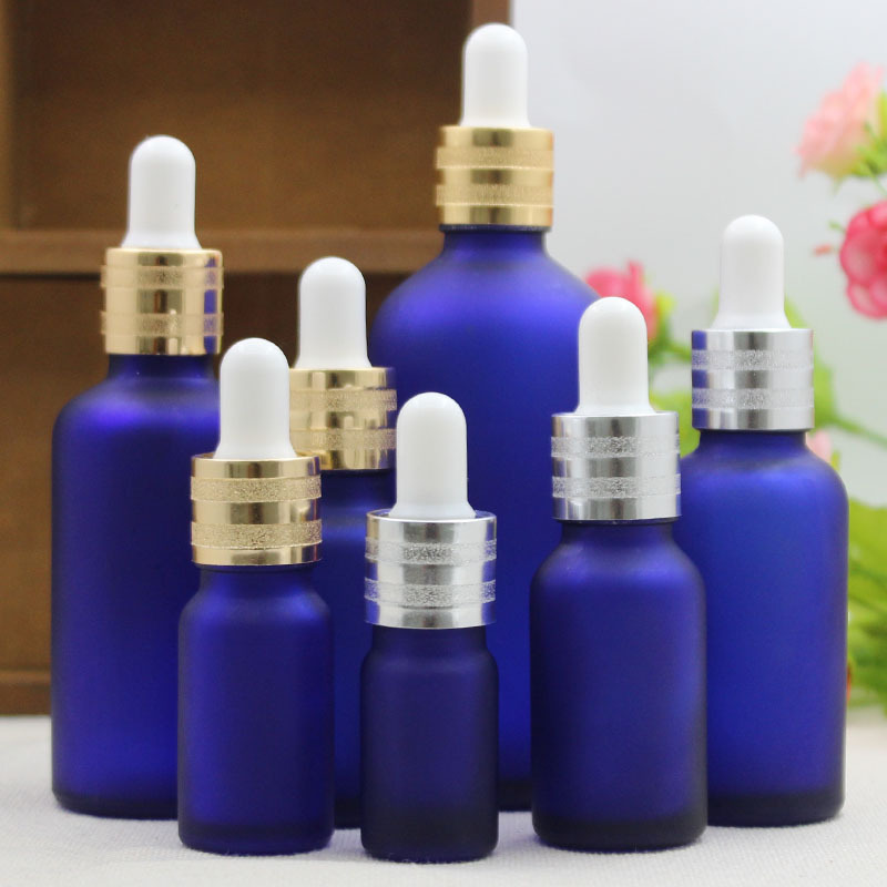 5ml-100ml蓝色磨砂玻璃精油瓶精华纯露稀释分装瓶胶头滴管瓶批发