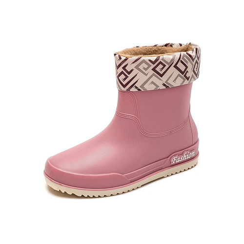 New cute candy color women's plush rain boots, women's mid-calf autumn and winter warm adult fashion rain boots for women