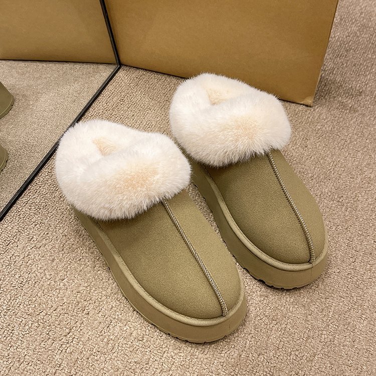 Thick soled warm snow boots women's autumn and winter round head thick warm casual mid-heel woolen shoes_voghion.com