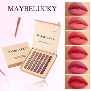 Cross-Border Hot Selling Maybelucky 6-Piece Lip Gloss and Lip Glaze Set Amazon Non-Stick Cup Liquid Lipstick Set