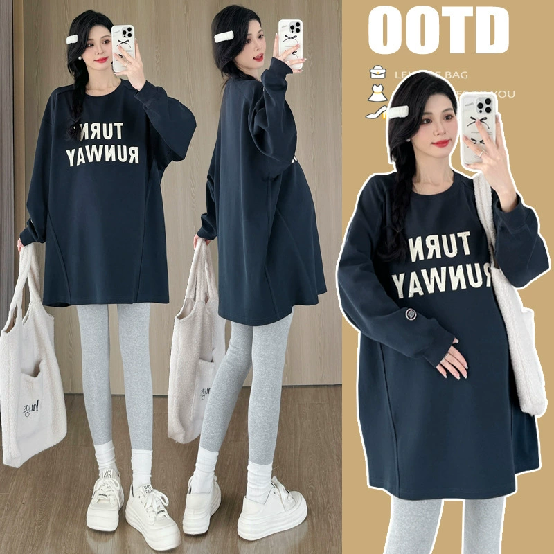 Реальные фото в наличии~ Новая осенняя коллекция 2025: модный повседневный свитшот средней длины свободного кроя больших размеров для стильных мам