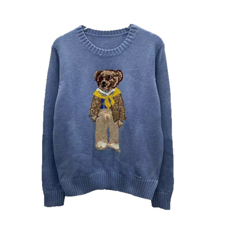 卡通熊针织衫字母毛衣羊毛混纺精致提花卡通熊毛衣高品质秋冬