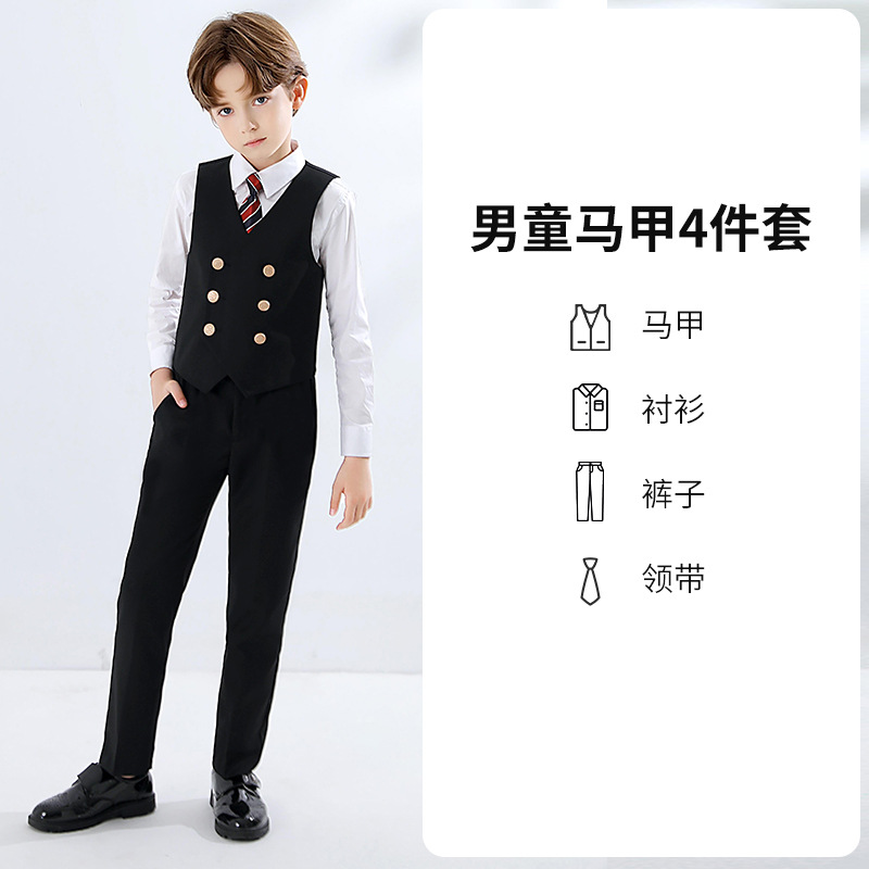 Traje para niños chaleco traje de niño gris estilo británico vestido flor niña traje anfitrión guapo de gama alta