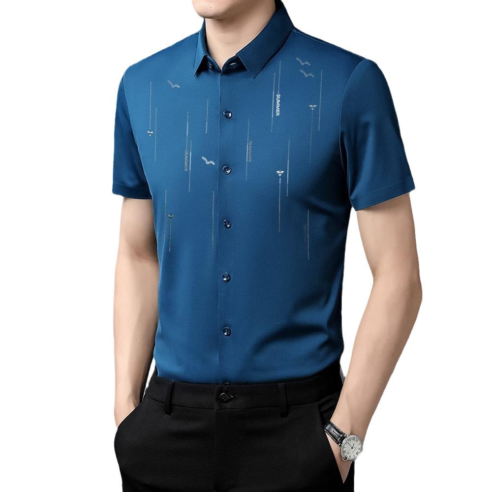 2024 Camisa de manga corta para hombre Camisa de manga corta con estampado de solapa para hombre joven y de mediana edad