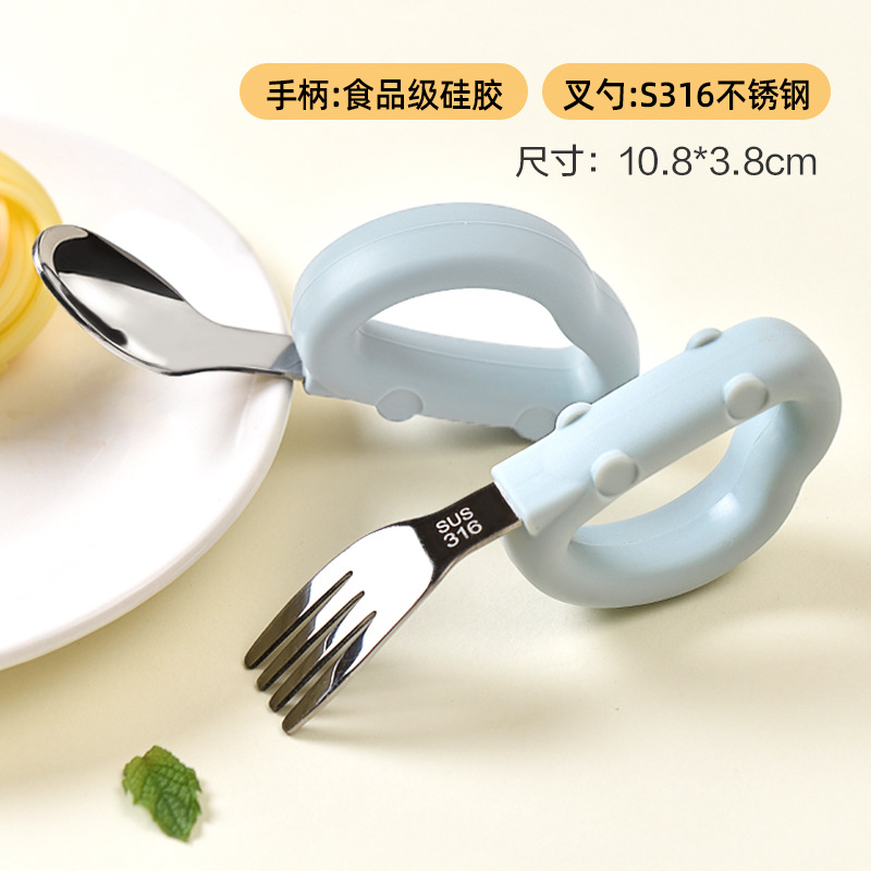 (cyan blue) car fork and spoon 316 stainless steel