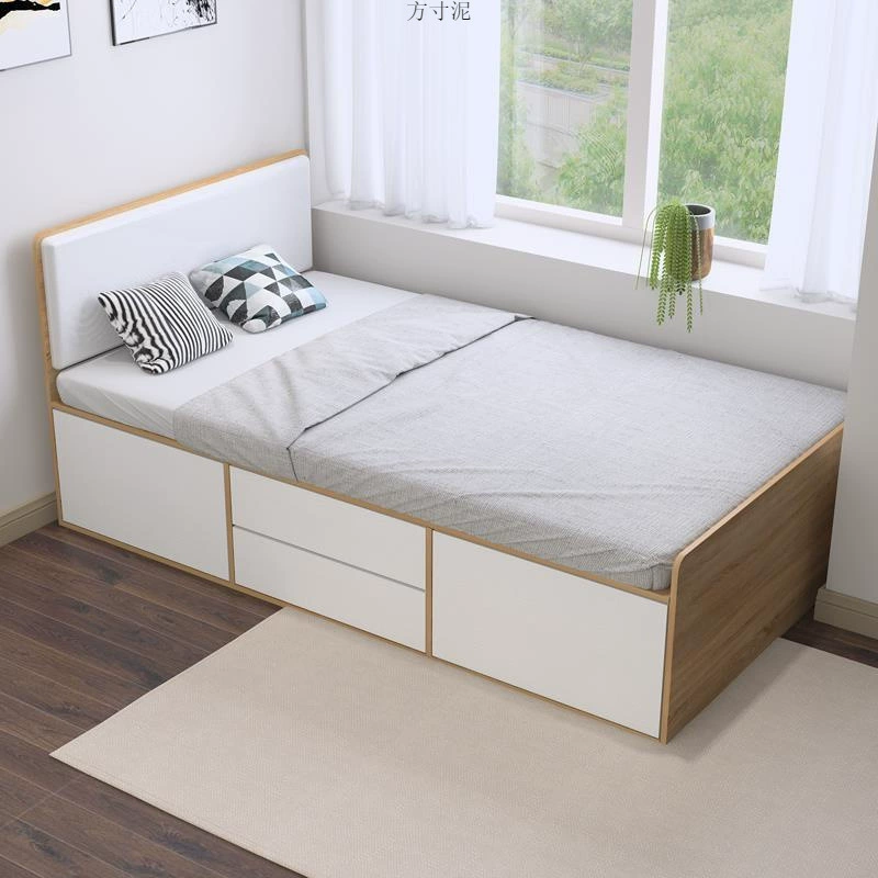 Скандинавская спальня односпальная кровать для взрослых 1,2 м пластина одноместный ящик кровать для хранения массивной древесины высокая кровать для оптовых продаж