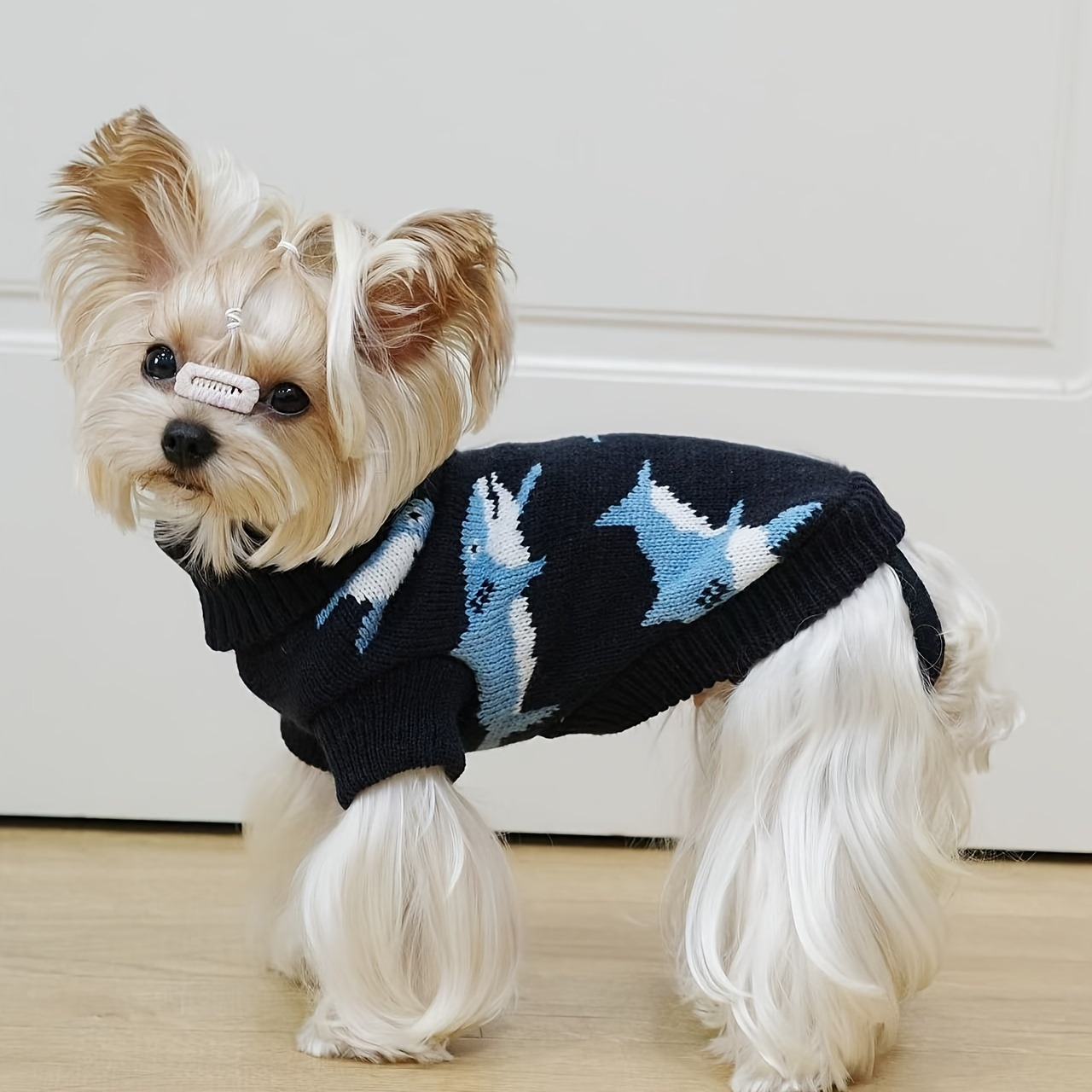 犬ニットセーター秋冬サメ柄暖かいペット服小型犬テディビションかわいい服